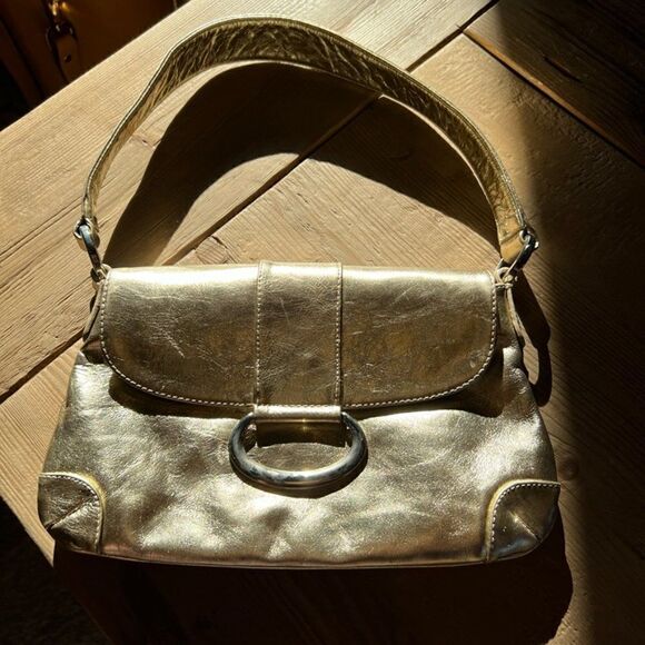 Jenny Vera Pelle Gold Metallic Leather Italian Bag - Picture 4 of 12